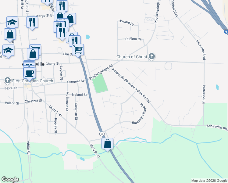map of restaurants, bars, coffee shops, grocery stores, and more near 15 Winchester Avenue in Adairsville