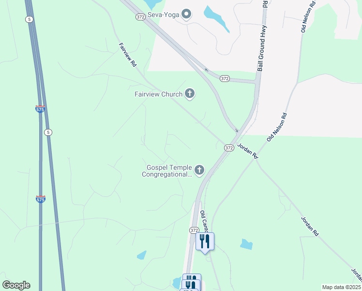 map of restaurants, bars, coffee shops, grocery stores, and more near 604 Greenleaf Way in Ball Ground
