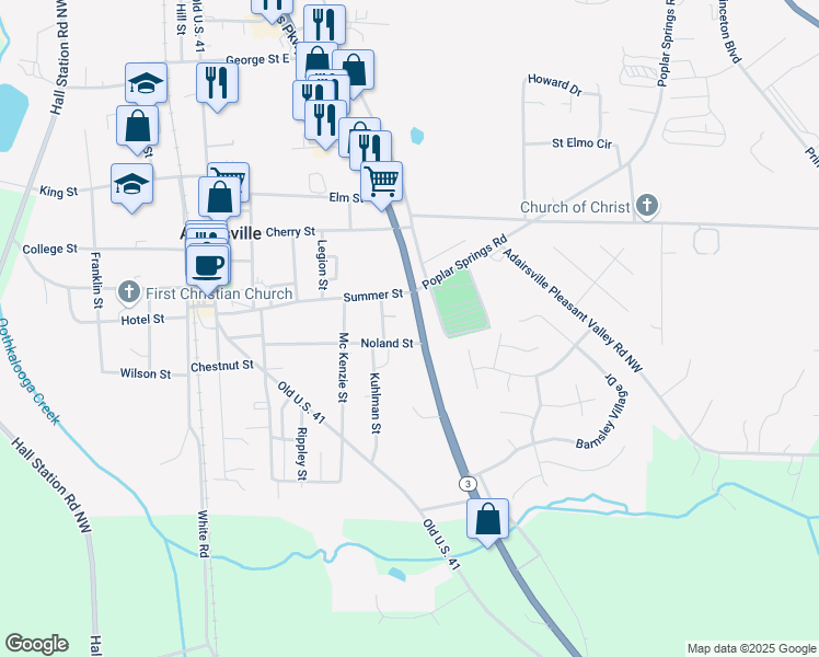 map of restaurants, bars, coffee shops, grocery stores, and more near 5655 Joe Frank Harris Parkway Northwest in Adairsville