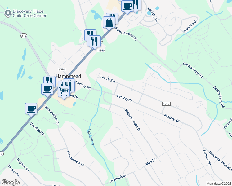 map of restaurants, bars, coffee shops, grocery stores, and more near 201 1st Street in Hampstead