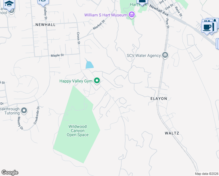 map of restaurants, bars, coffee shops, grocery stores, and more near 24022 Wildwood Canyon Road in Santa Clarita