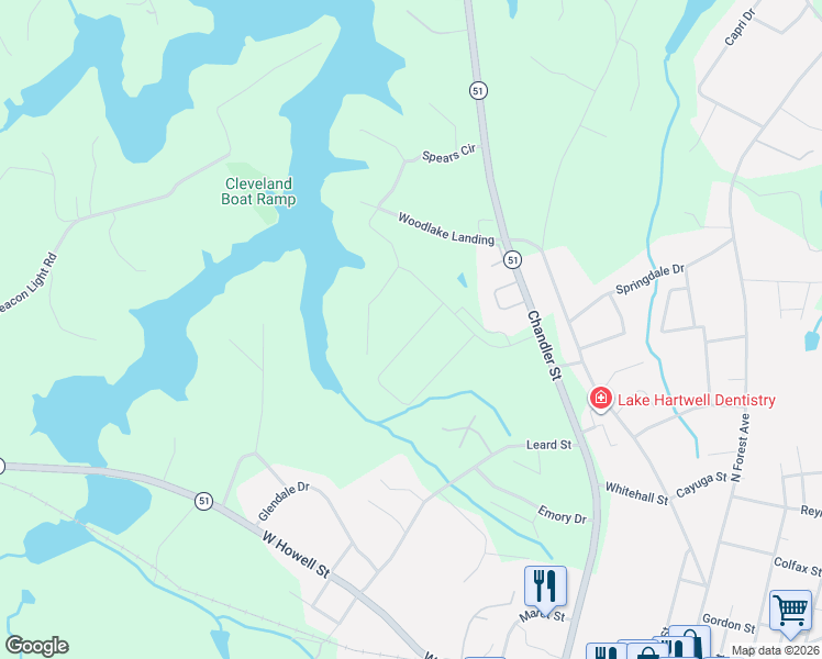 map of restaurants, bars, coffee shops, grocery stores, and more near 325 Rainbow Lane in Hartwell