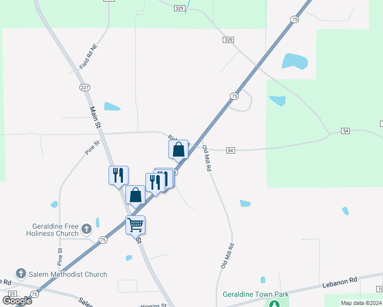 map of restaurants, bars, coffee shops, grocery stores, and more near in Geraldine