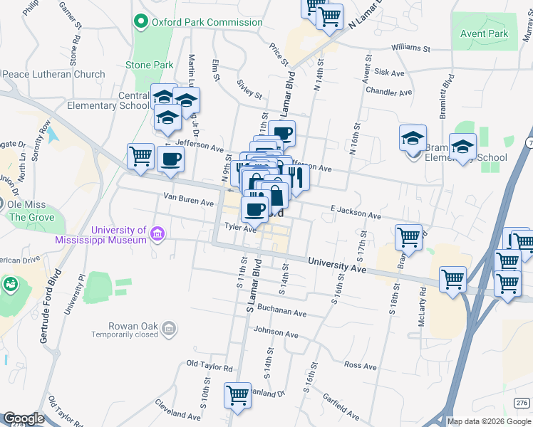 map of restaurants, bars, coffee shops, grocery stores, and more near in Oxford