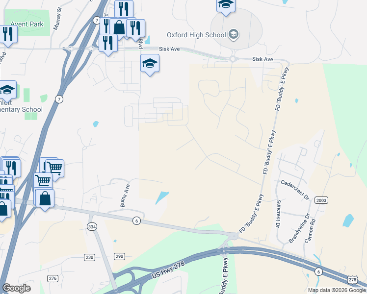 map of restaurants, bars, coffee shops, grocery stores, and more near Commonwealth Boulevard in Oxford