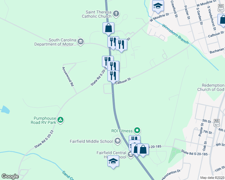map of restaurants, bars, coffee shops, grocery stores, and more near in Winnsboro