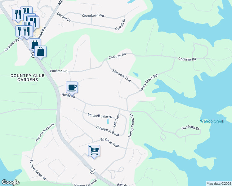 map of restaurants, bars, coffee shops, grocery stores, and more near 3520 Nancy Place in Gainesville