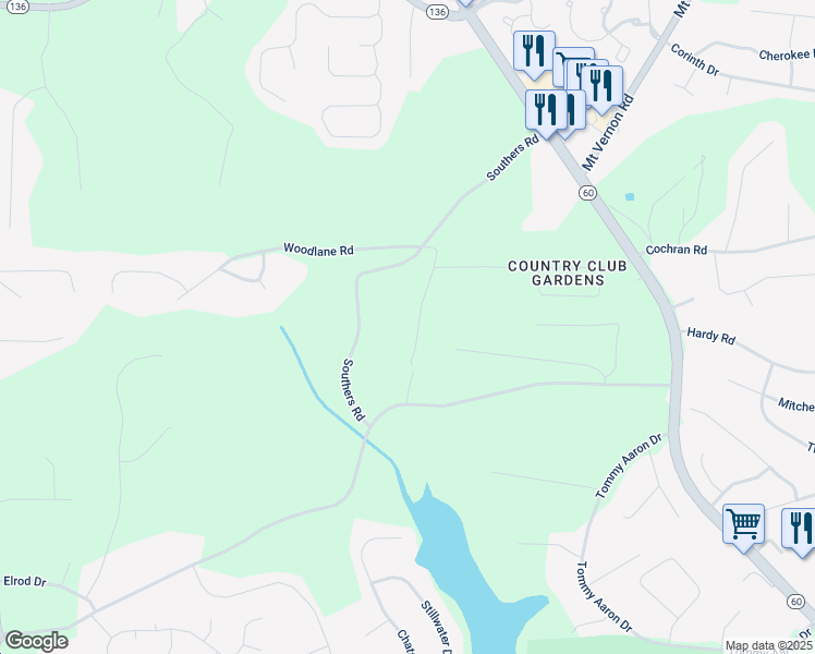 map of restaurants, bars, coffee shops, grocery stores, and more near 3670 Greencrest Road in Gainesville