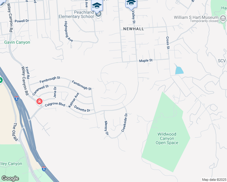 map of restaurants, bars, coffee shops, grocery stores, and more near 23463 Cloverdale Court in Santa Clarita