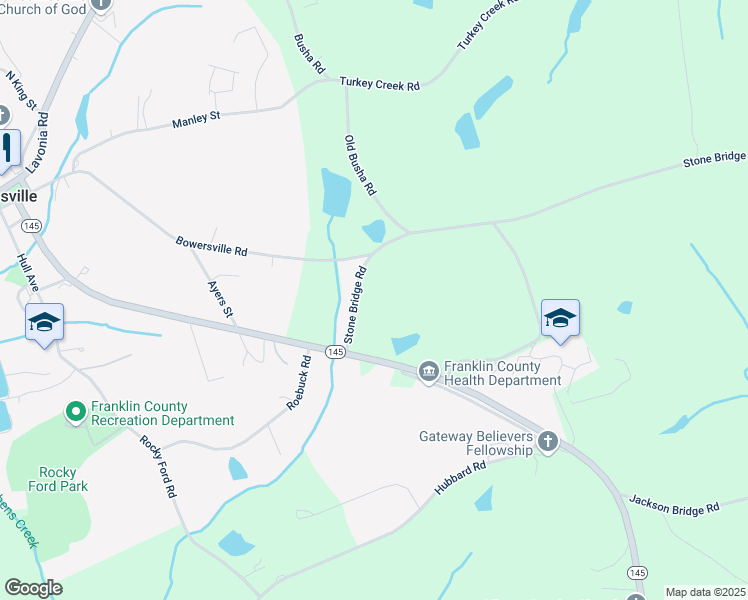 map of restaurants, bars, coffee shops, grocery stores, and more near 7555 Stone Bridge Road in Carnesville