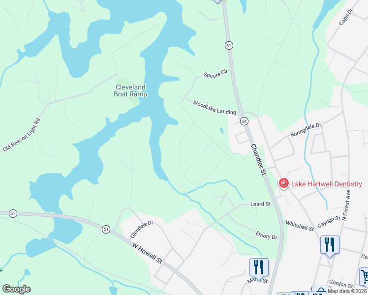 map of restaurants, bars, coffee shops, grocery stores, and more near 325 Rainbow Lane in Hartwell