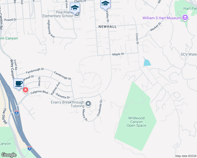 map of restaurants, bars, coffee shops, grocery stores, and more near 24371 Crestview Drive in Santa Clarita