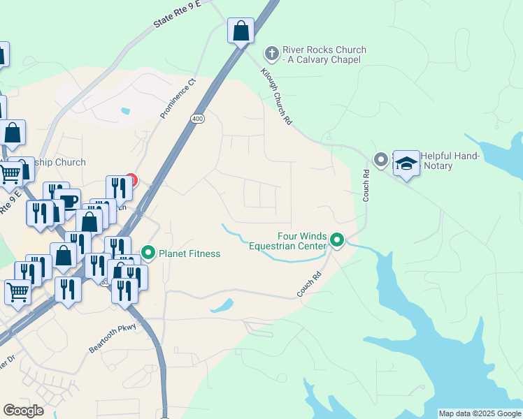 map of restaurants, bars, coffee shops, grocery stores, and more near in Dawsonville