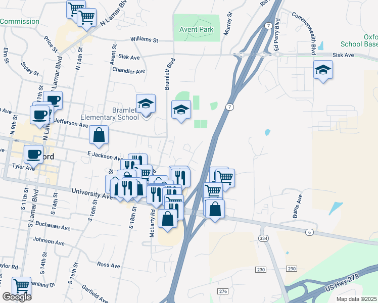 map of restaurants, bars, coffee shops, grocery stores, and more near 145 Grayson Street in Oxford