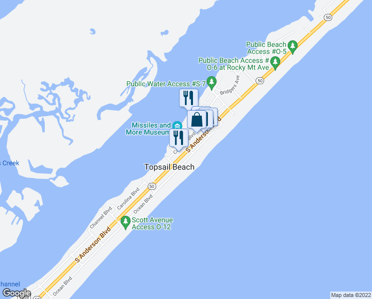 map of restaurants, bars, coffee shops, grocery stores, and more near 802 South Anderson Boulevard in Holly Ridge