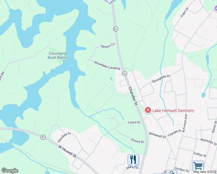 map of restaurants, bars, coffee shops, grocery stores, and more near 2-98 Golden Oaks Drive in Hartwell