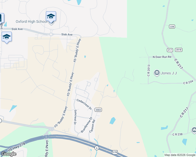 map of restaurants, bars, coffee shops, grocery stores, and more near Eastover Drive in Oxford