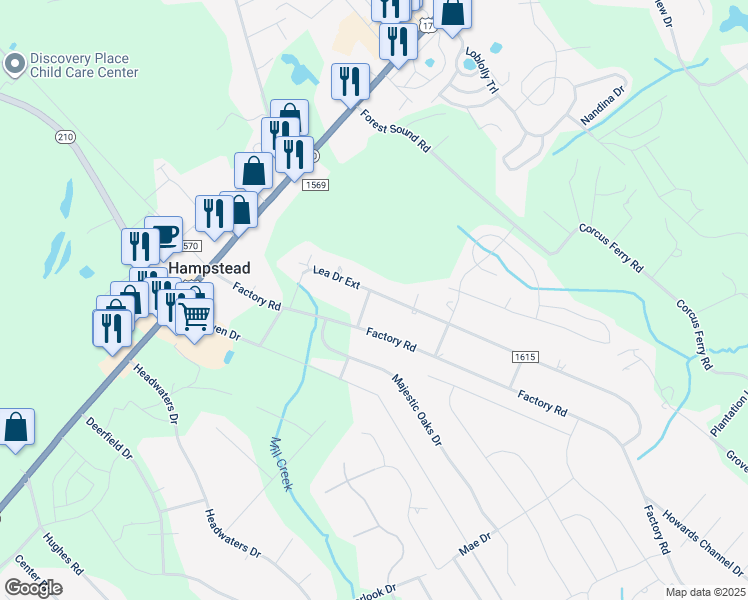 map of restaurants, bars, coffee shops, grocery stores, and more near 201 1st Street in Hampstead