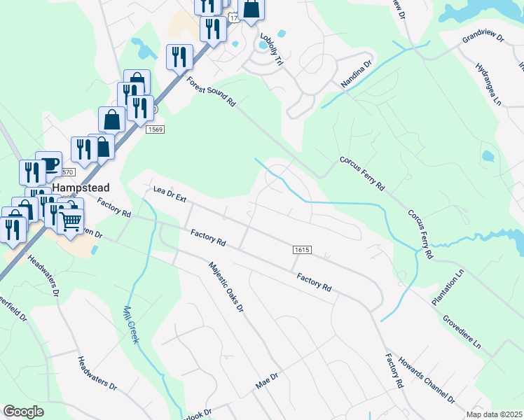 map of restaurants, bars, coffee shops, grocery stores, and more near Chase Lane in Hampstead