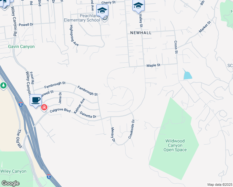 map of restaurants, bars, coffee shops, grocery stores, and more near 23463 Cloverdale Court in Santa Clarita