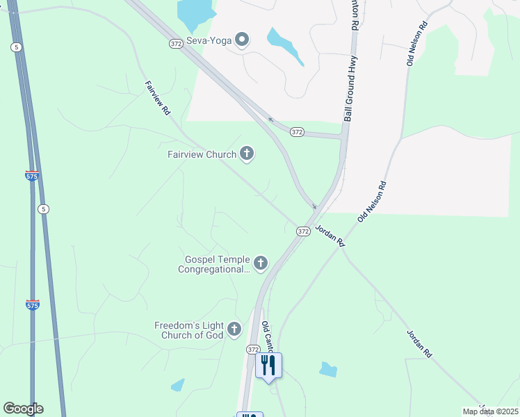 map of restaurants, bars, coffee shops, grocery stores, and more near 239 Fairview Road in Ball Ground