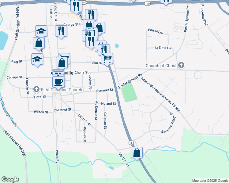 map of restaurants, bars, coffee shops, grocery stores, and more near 5655 Joe Frank Harris Parkway Northwest in Adairsville