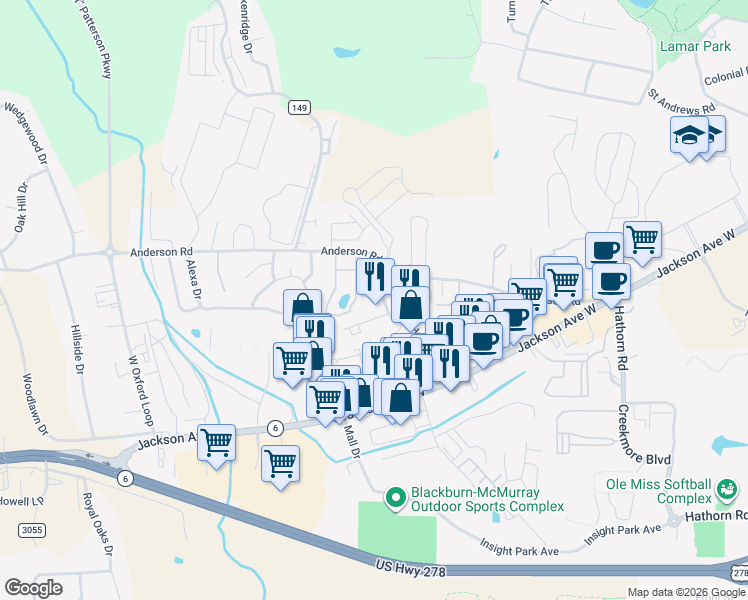 map of restaurants, bars, coffee shops, grocery stores, and more near 501 Heritage Drive in Oxford
