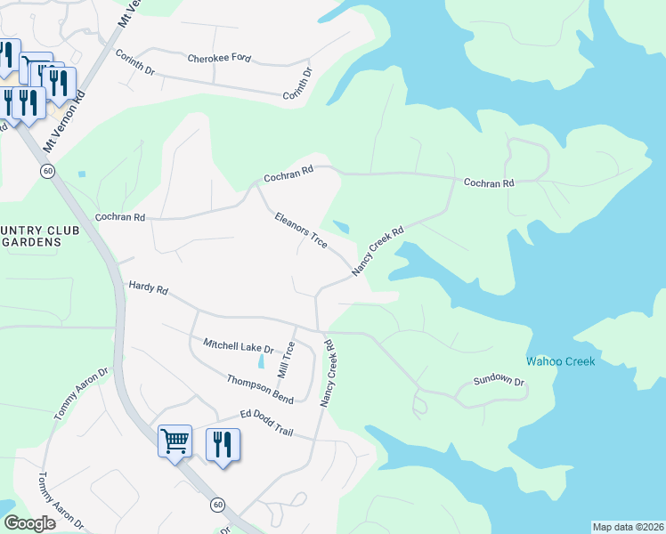 map of restaurants, bars, coffee shops, grocery stores, and more near 3613 Eleanors Trce in Gainesville