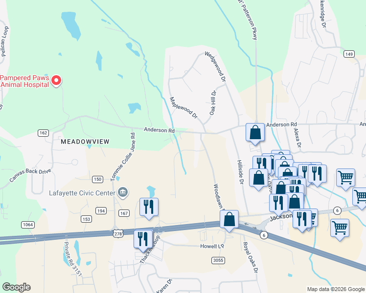 map of restaurants, bars, coffee shops, grocery stores, and more near 400 Meadowlawn Drive in Oxford