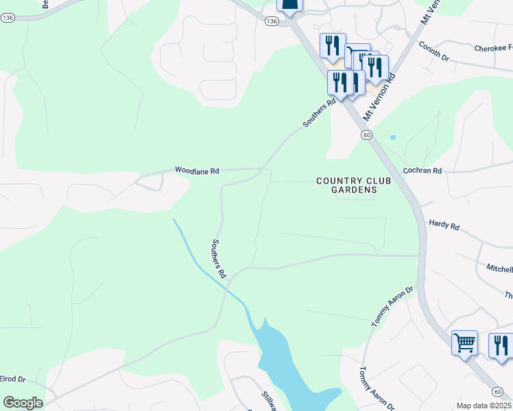 map of restaurants, bars, coffee shops, grocery stores, and more near 3664 Greencrest Road in Gainesville