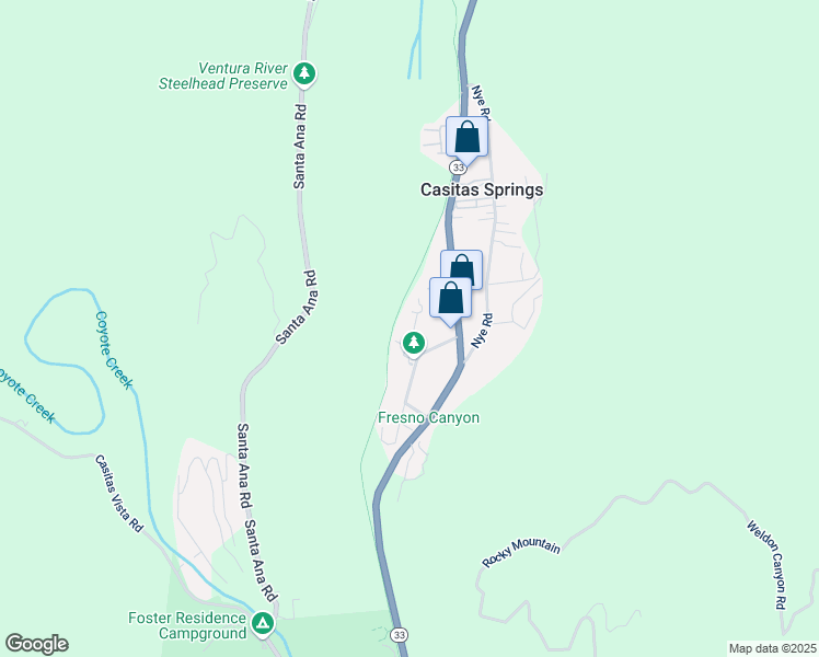 map of restaurants, bars, coffee shops, grocery stores, and more near 151 Ranch Road in Ventura