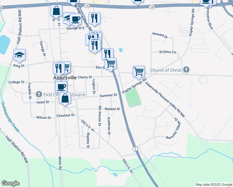 map of restaurants, bars, coffee shops, grocery stores, and more near 5701 Joe Frank Harris Parkway Northwest in Adairsville