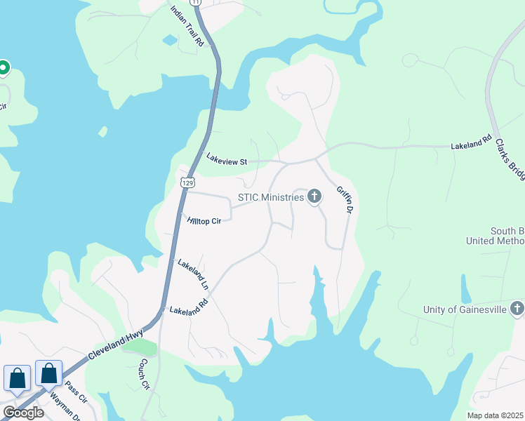 map of restaurants, bars, coffee shops, grocery stores, and more near 3413 Lakeland Road in Gainesville