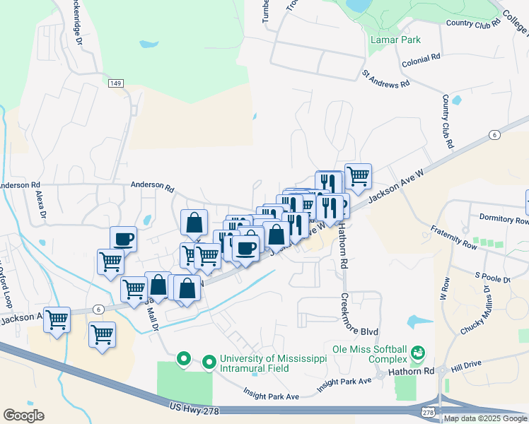 map of restaurants, bars, coffee shops, grocery stores, and more near 1800 Stafford Cove in Oxford