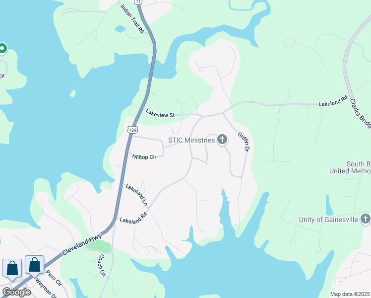 map of restaurants, bars, coffee shops, grocery stores, and more near 3413 Lakeland Road in Gainesville