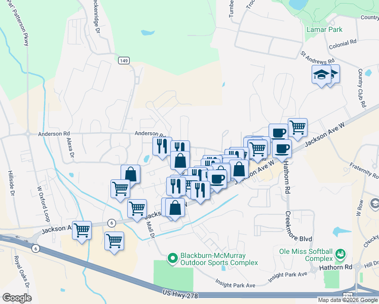 map of restaurants, bars, coffee shops, grocery stores, and more near 2020 Barry Cove in Oxford