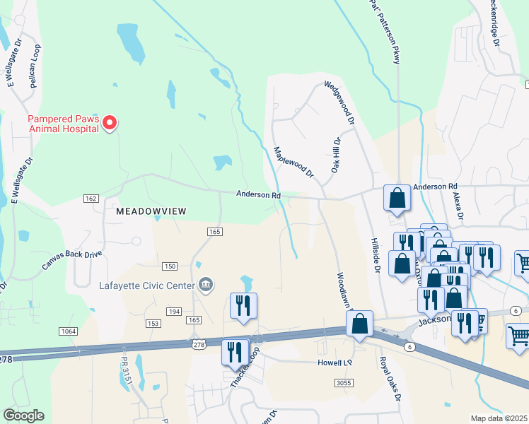 map of restaurants, bars, coffee shops, grocery stores, and more near 209 Emily Lane in Oxford
