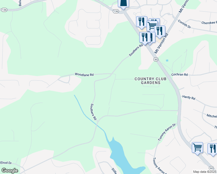 map of restaurants, bars, coffee shops, grocery stores, and more near 3670 Greencrest Road in Gainesville