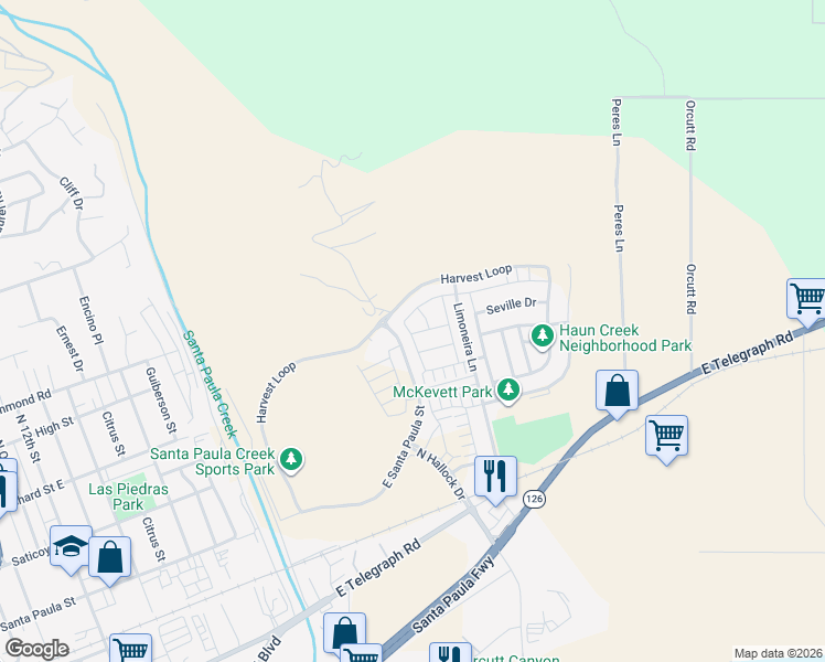 map of restaurants, bars, coffee shops, grocery stores, and more near in Santa Paula