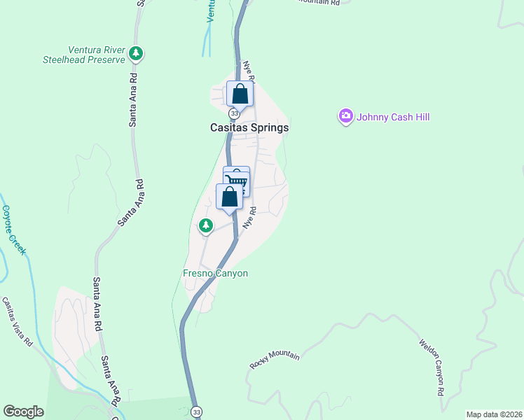 map of restaurants, bars, coffee shops, grocery stores, and more near 8572 Nye Road in Ventura