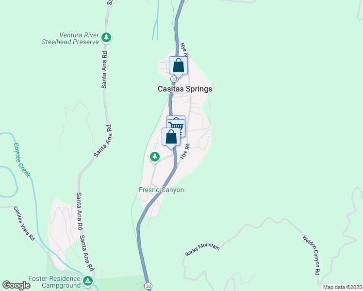 map of restaurants, bars, coffee shops, grocery stores, and more near 8683 Nye Road in Ventura