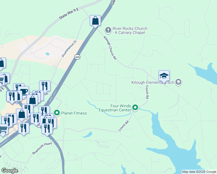 map of restaurants, bars, coffee shops, grocery stores, and more near 90 Montvale Drive in Dawsonville