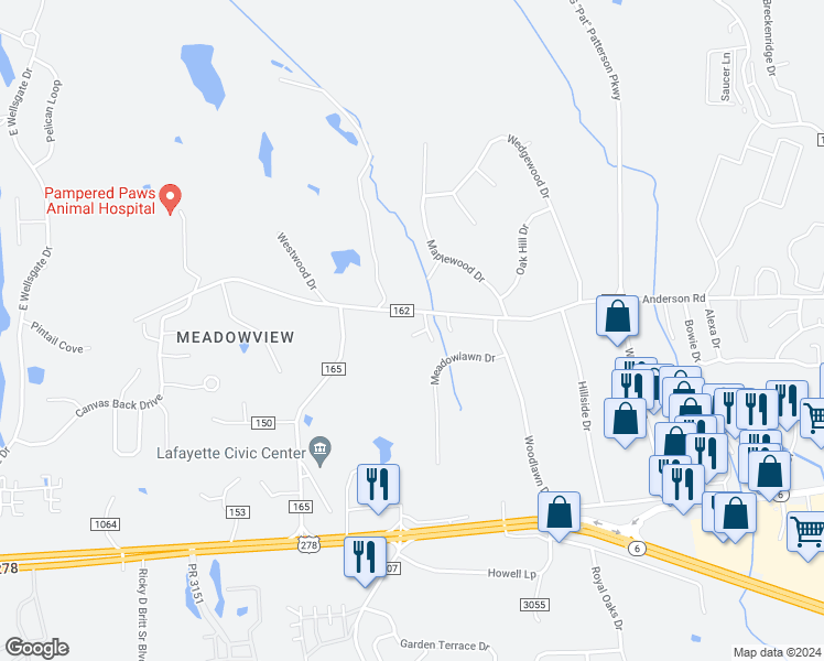 map of restaurants, bars, coffee shops, grocery stores, and more near 171 County Road 162 in Oxford