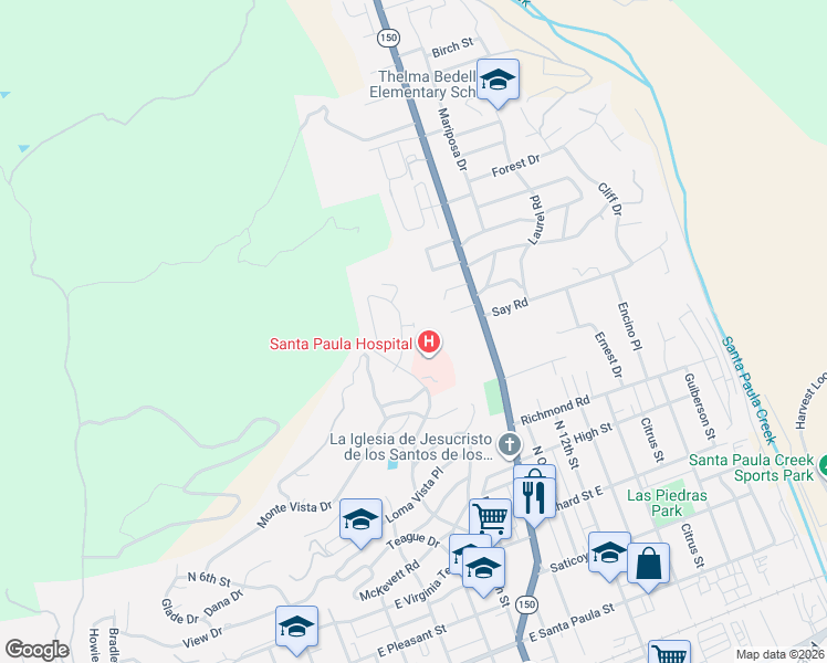 map of restaurants, bars, coffee shops, grocery stores, and more near 871 Coronado Circle in Santa Paula
