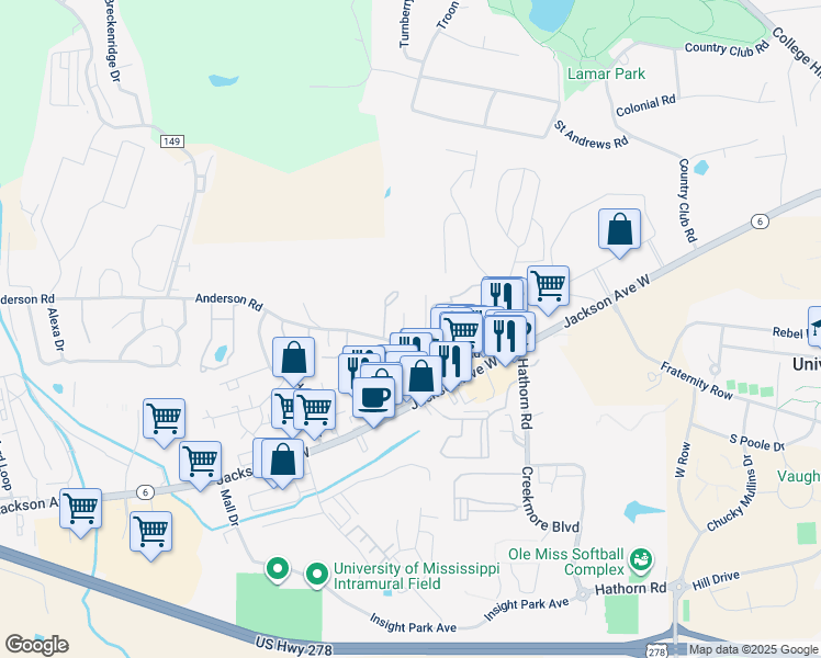 map of restaurants, bars, coffee shops, grocery stores, and more near 1818 Stafford Cove in Oxford