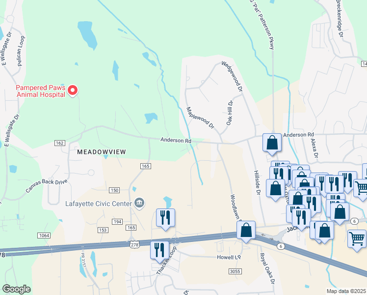 map of restaurants, bars, coffee shops, grocery stores, and more near 171 County Road 162 in Oxford