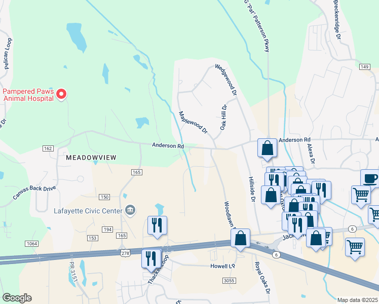 map of restaurants, bars, coffee shops, grocery stores, and more near 1008 Creekside Place in Oxford