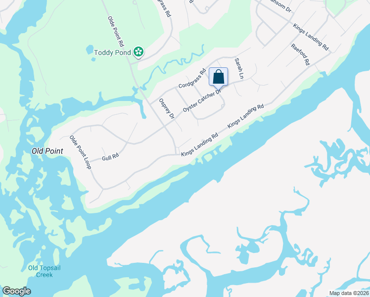 map of restaurants, bars, coffee shops, grocery stores, and more near 1946 Kings Landing Road in Hampstead