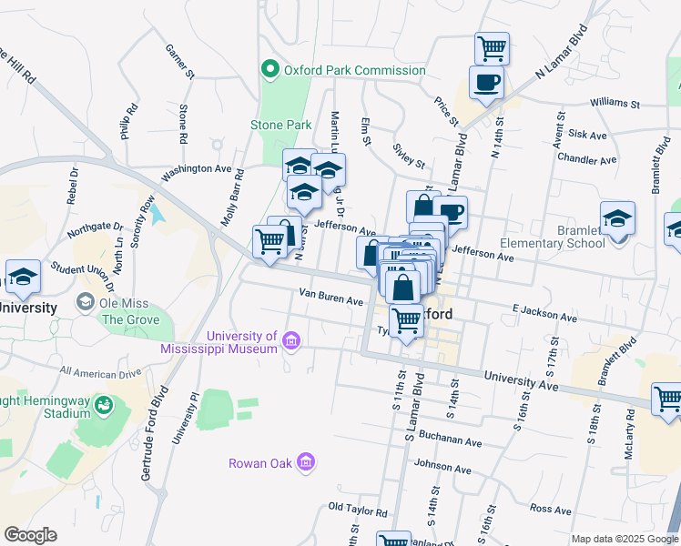 map of restaurants, bars, coffee shops, grocery stores, and more near 300 Martin Luther King Junior Drive in Oxford