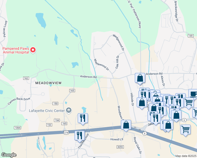 map of restaurants, bars, coffee shops, grocery stores, and more near 1008 Creekside Place in Oxford